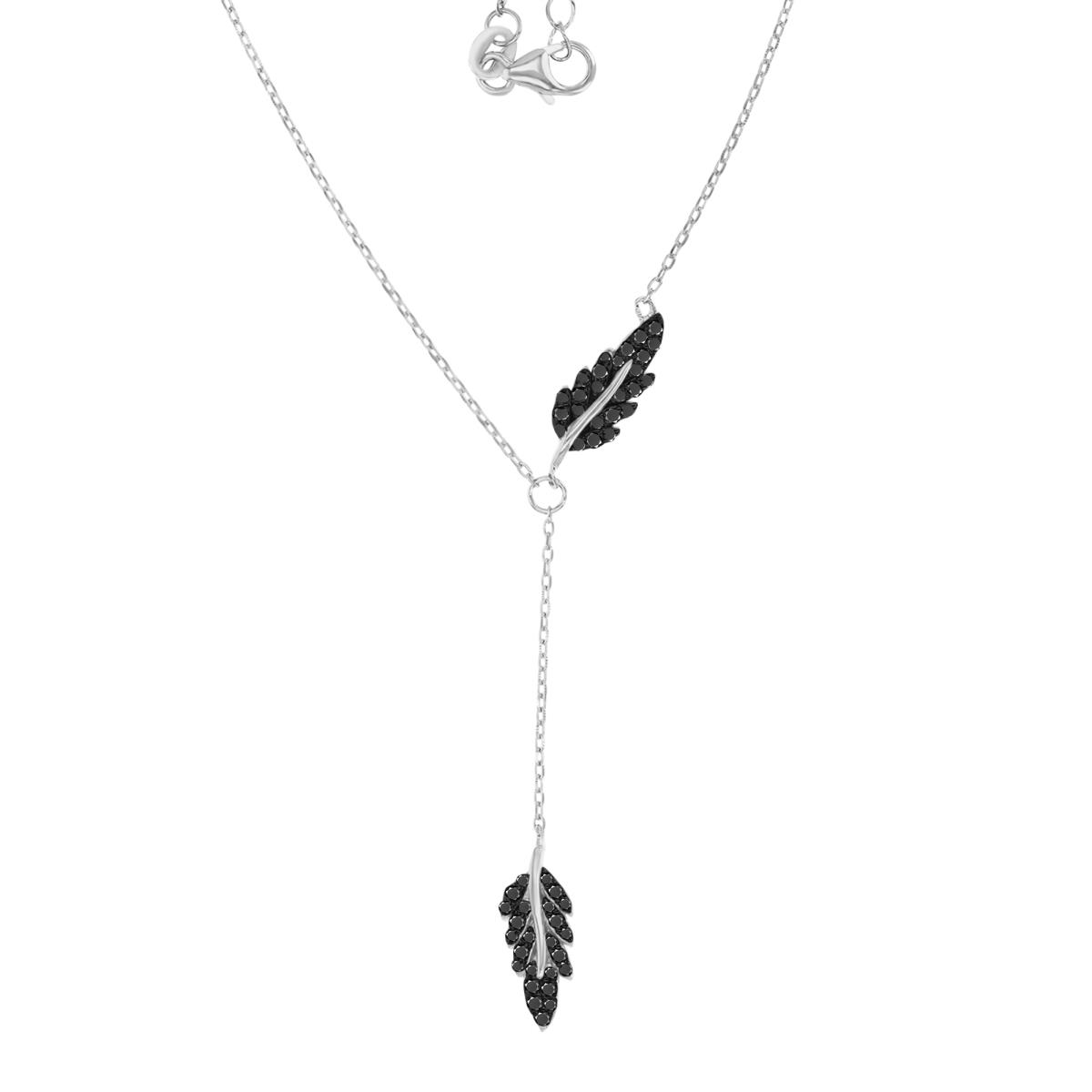 Sterling Silver Black & White 50MM Polished Black Spinel Dangling Leaf 16+2" Necklace