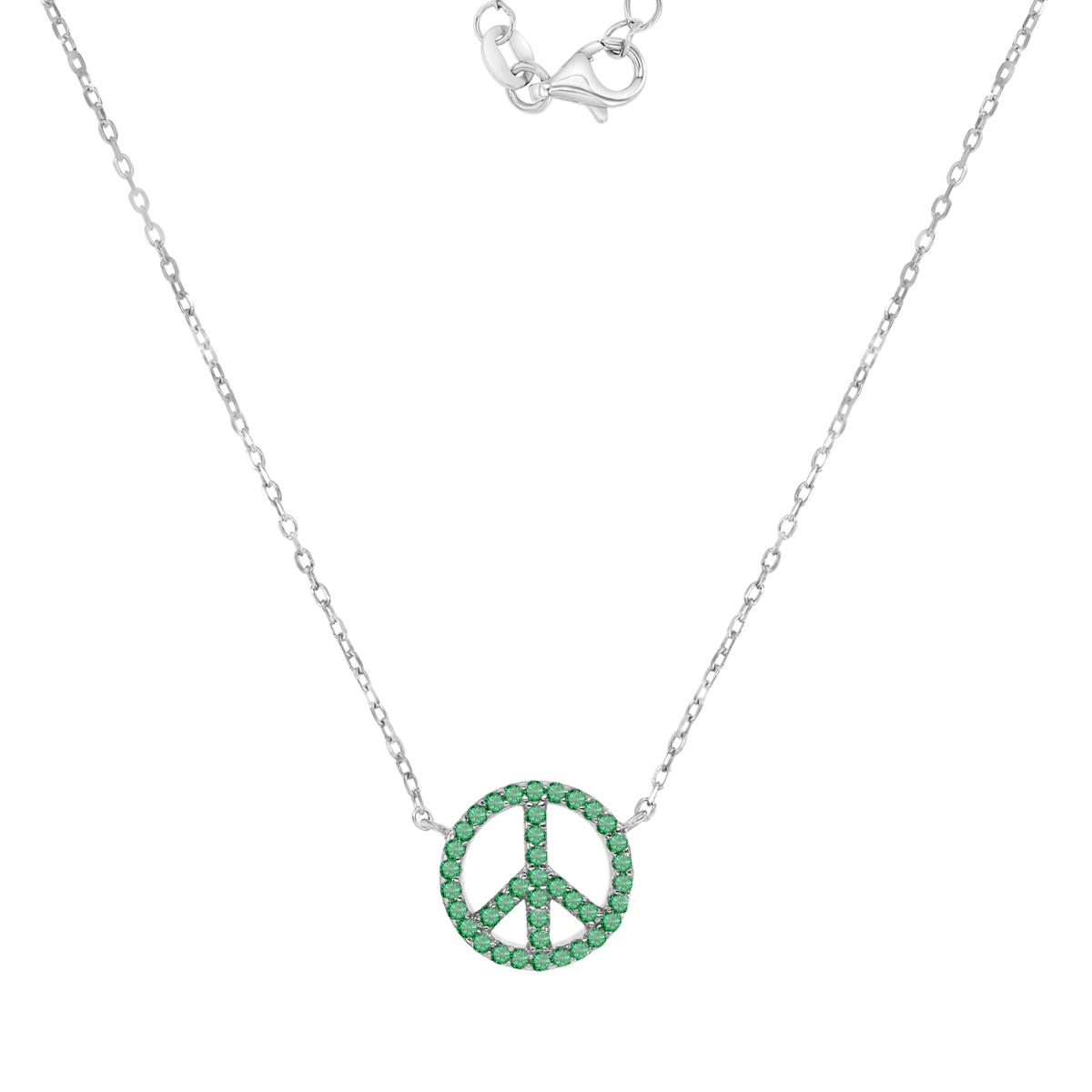 Sterling Silver Rhodium 12MM Polished Green Nano Love & Peace 16+2" Necklace
