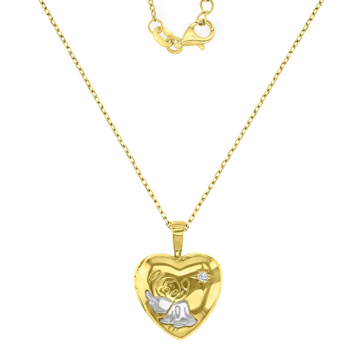 Sterling Silver Yellow & White 221X15.5MM Polished White CZ Engraved Angel Heart 16+2" Necklace