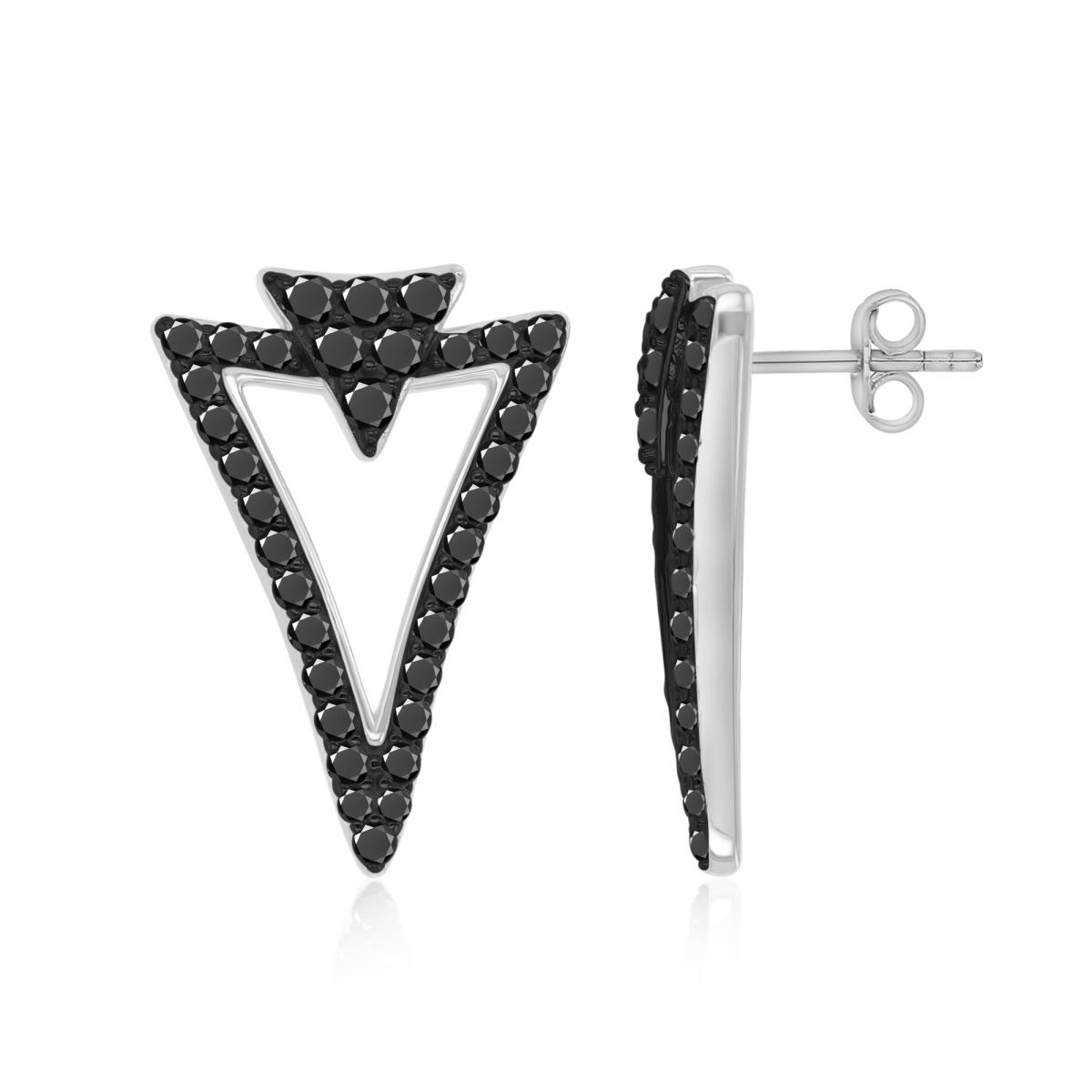 Sterling Silver Black & White 26X18MM Polished Black Spinel Open Triangle Stud Earrings
