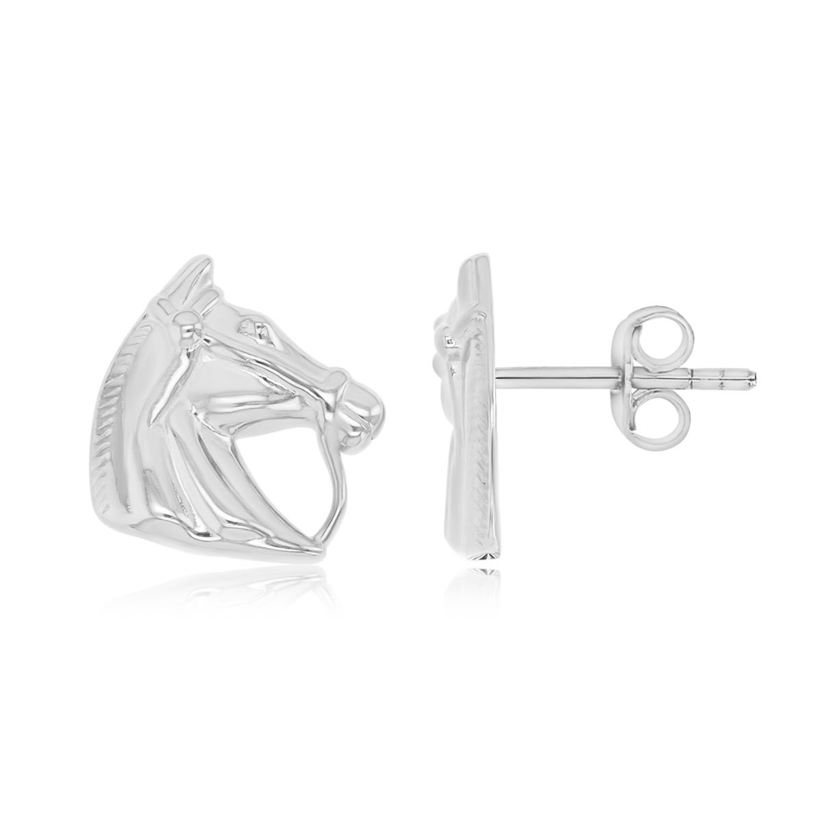 Sterling Silver Rhodium 13X12MM Polished Horse Stud Earrings