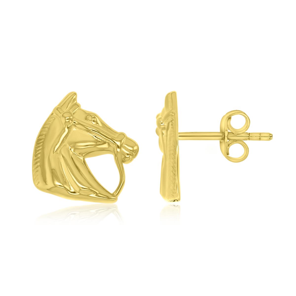 Sterling Silver Yellow 13X12MM Polished Horse Stud Earrings