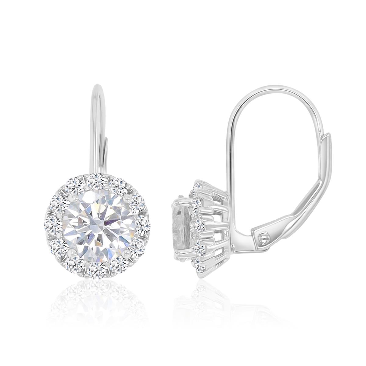 Sterling Silver Rhodium 18X9MM Polished White CZ Lever Back Earrings