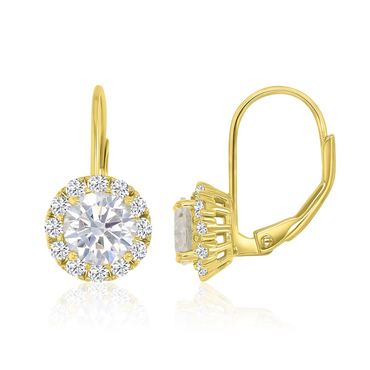 Sterling Silver Yellow 18X9MM Polished White CZ Lever Back Earrings