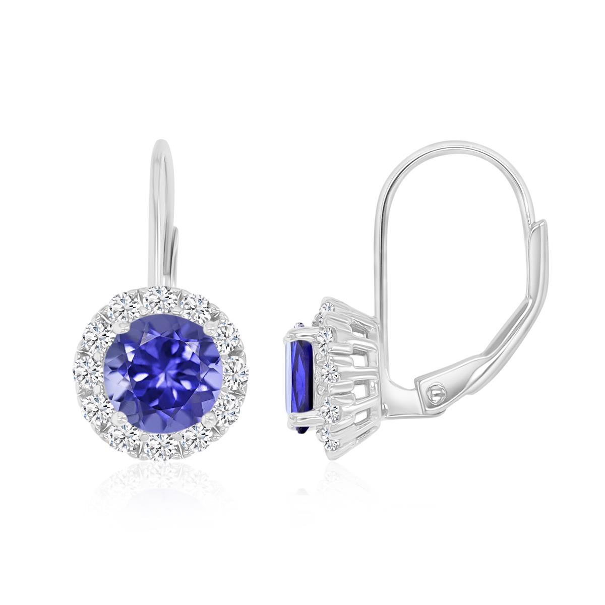 Sterling Silver Rhodium 18X9MM Polished Tanzanite & White CZ Lever Back Earrings