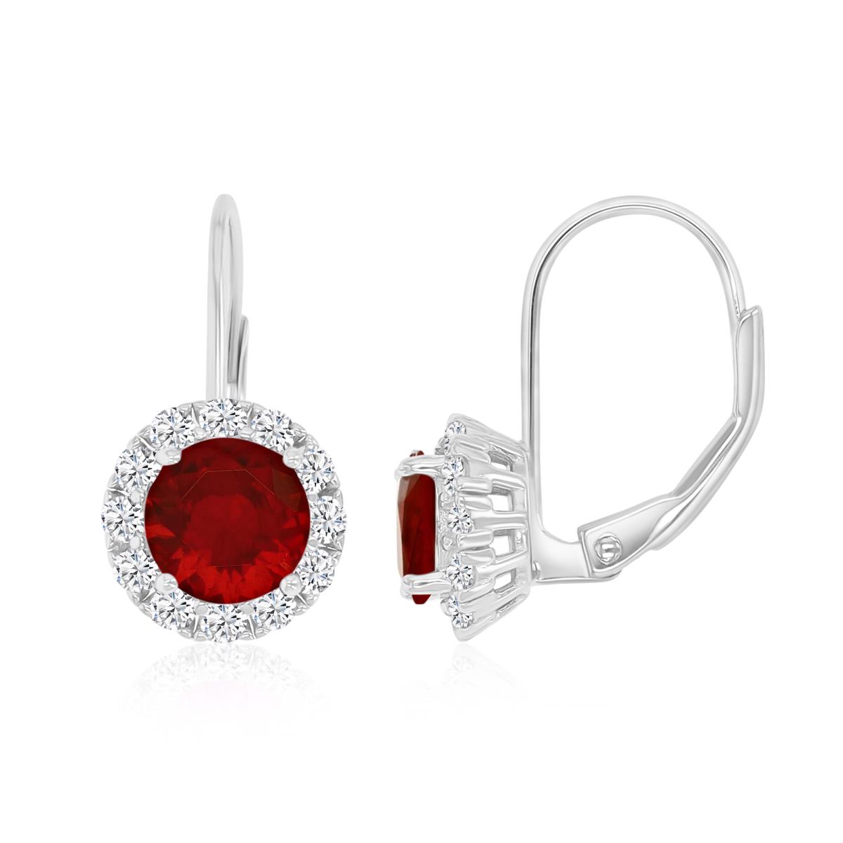 Sterling Silver Rhodium 18X9MM Polished Cr Ruby & White Sapphire White CZ Lever Back Earrings