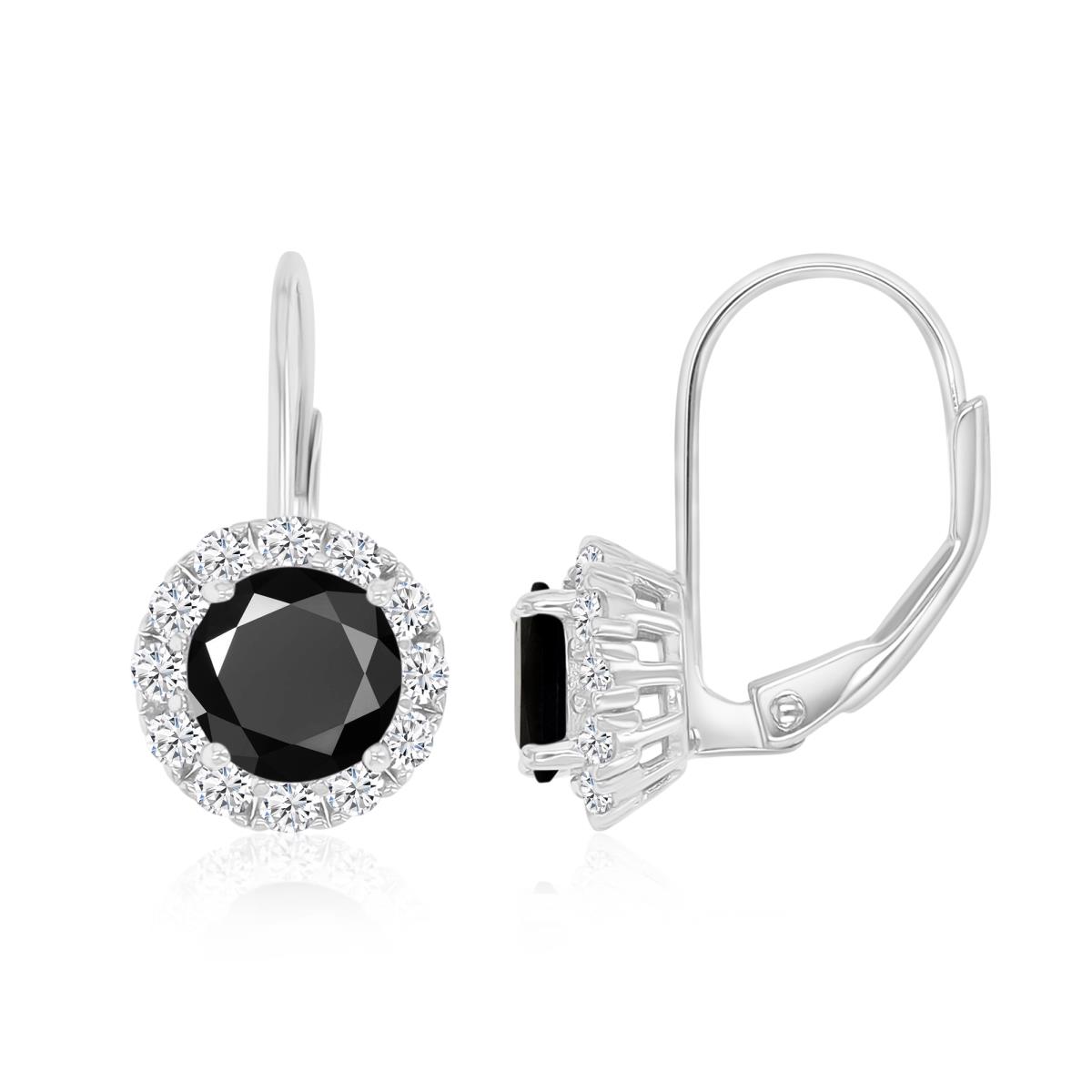 Sterling Silver Rhodium 18X9MM Polished Black Spinel & White Sapphire White CZ Lever Back Earrings
