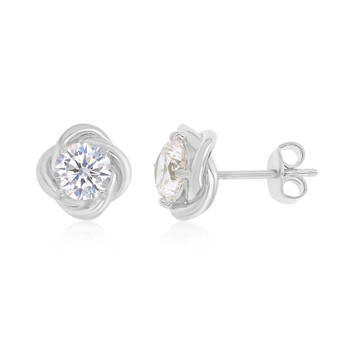 Sterling Silver Rhodium 9X4MM Polished White CZ Solitaire Stud Earrings