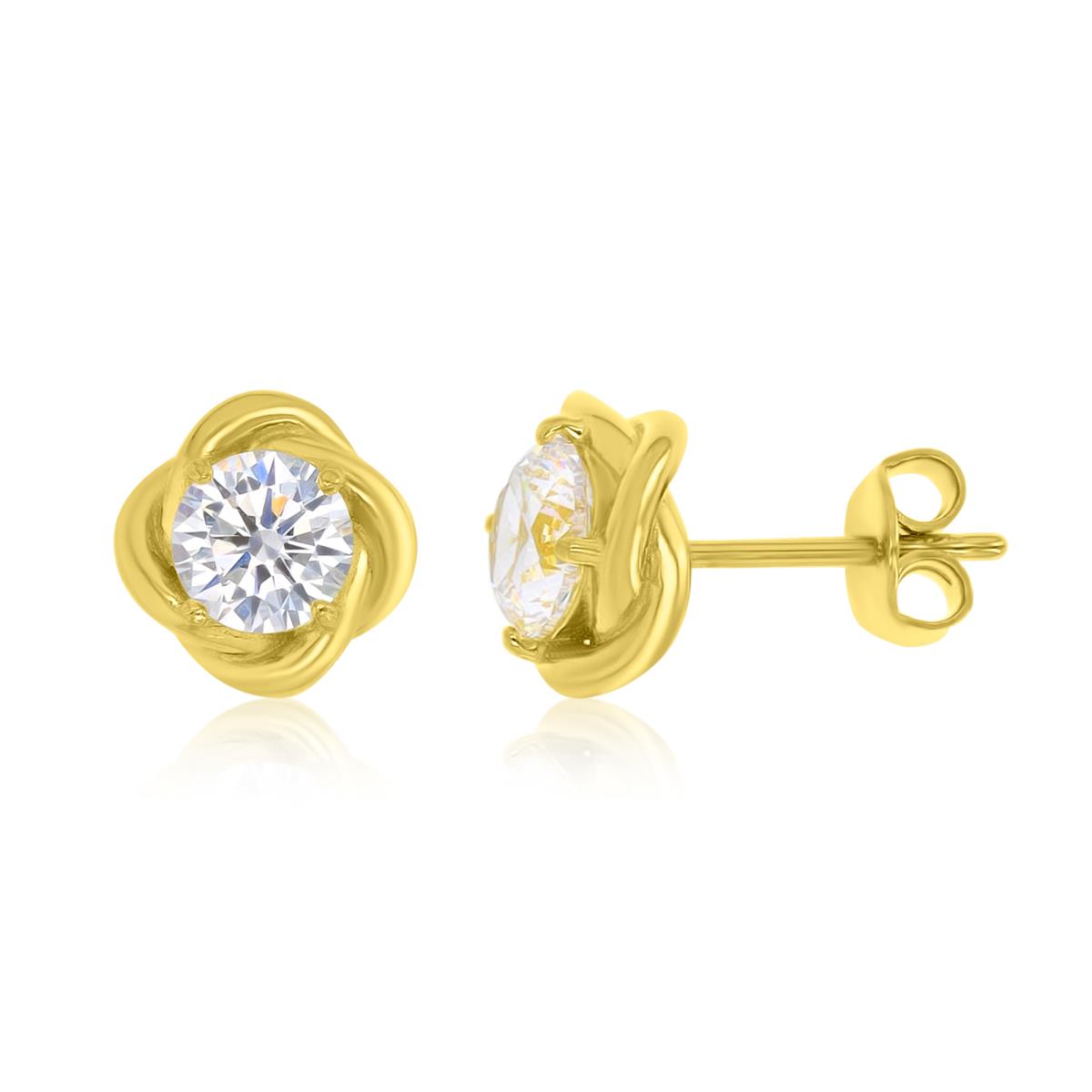 Sterling Silver Yellow 9X4MM Polished White CZ Solitaire Stud Earrings