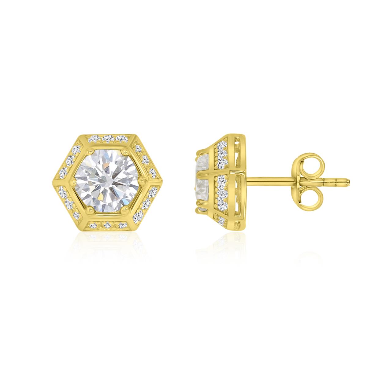 Sterling Silver Yellow 9X5MM Polished White CZ Octagon Stud Earrings