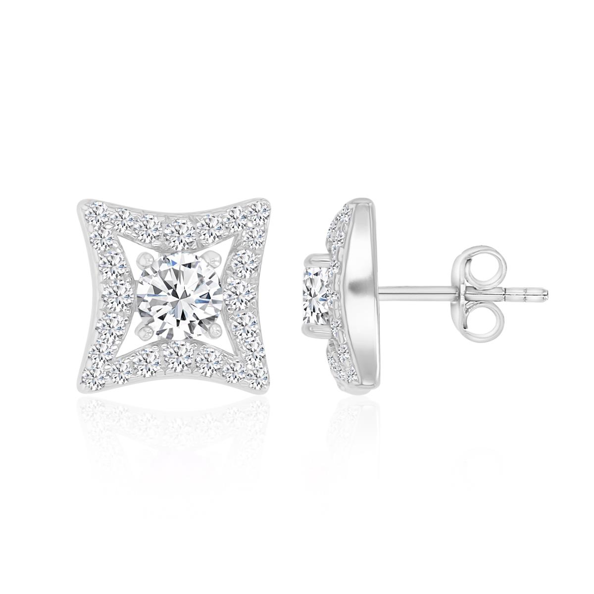 Sterling Silver Rhodium 11MM Polished White CZ Square Stud Earrings
