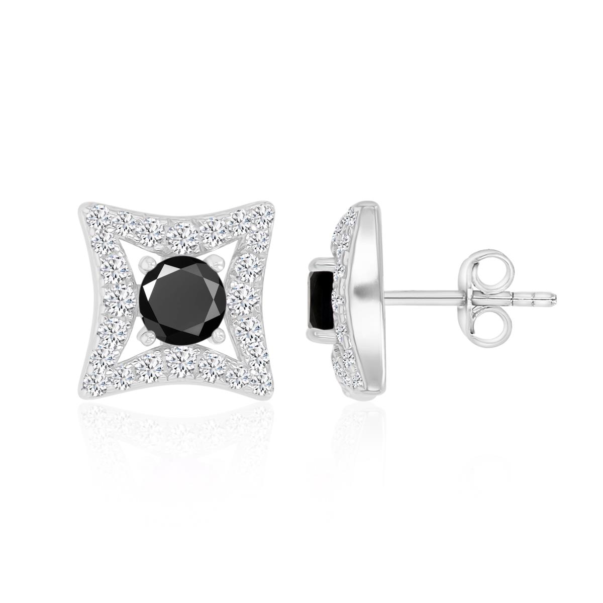 Sterling Silver Rhodium 11MM Polished Black Spinel & Cr White Sapphire Square Stud Earrings