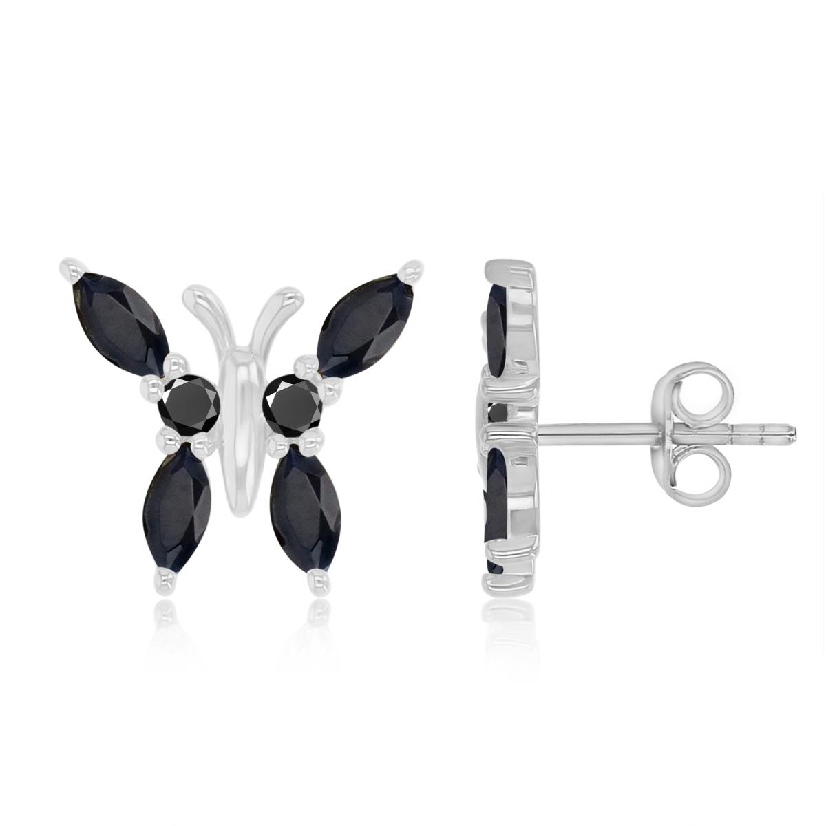 Sterling Silver Rhodium 13X12MM Polished Black Spinel  Butterfly Maquise Cut Stud Earrings