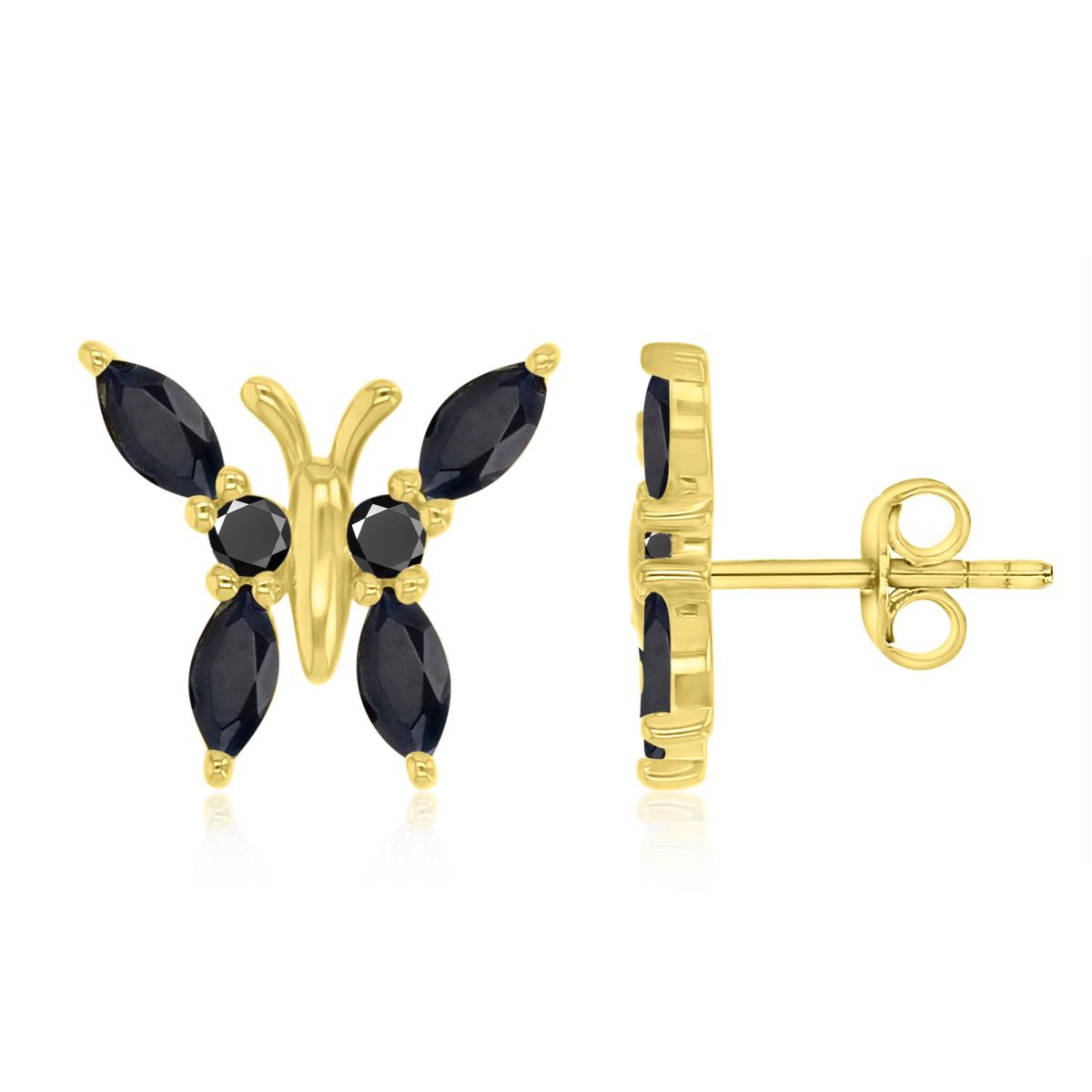 Sterling Silver Yellow 13X12MM Polished Black Spinel  Butterfly Maquise Cut Stud Earrings