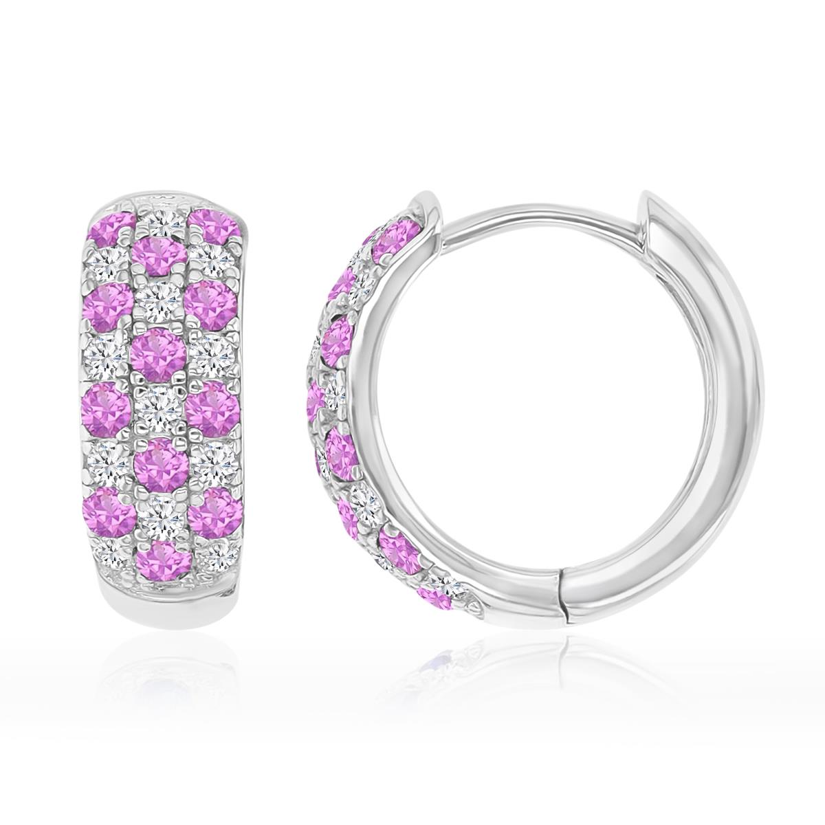 Sterling Silver Rhodium 15.5X5.5MM Polished Cr Pink & Cr White Sapphire Hoop Earrings