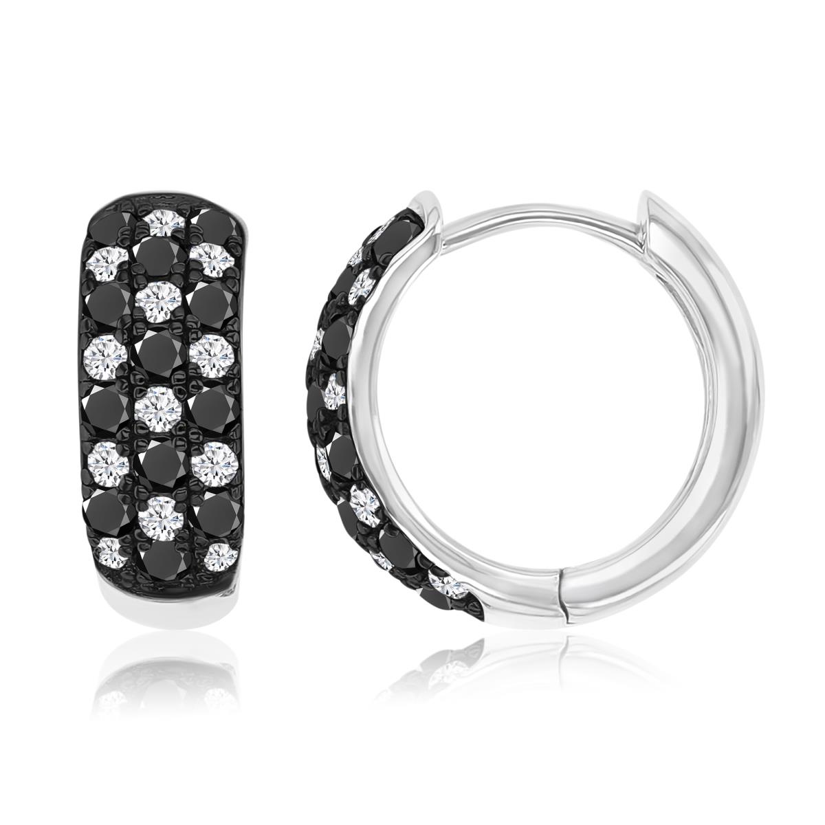 Sterling Silver Black & White 15.5X5.5MM Polished Black Spinel & Cr White Sapphire Hoop Earrings