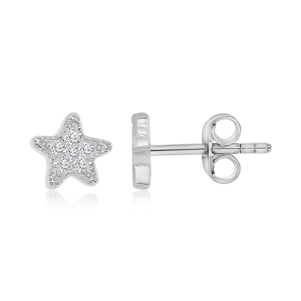 Sterling Silver Rhodium 5.5MM Polished White CZ Pave Star Stud Earrings