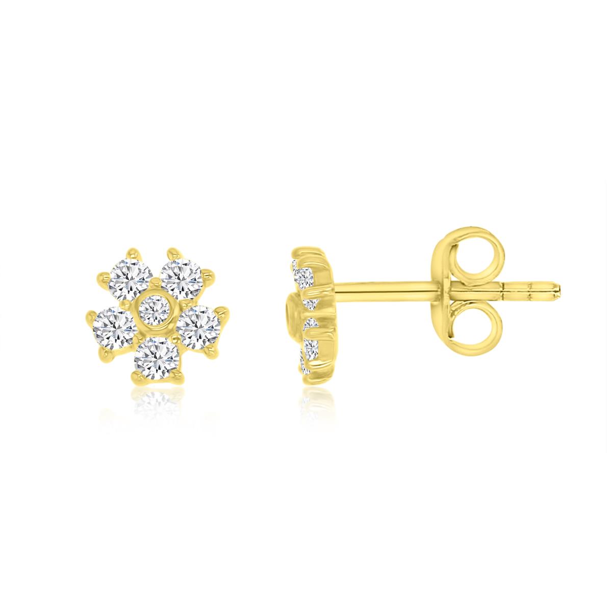 Sterling Silver Yellow 6MM Polished White CZ Flower Stud Earrings