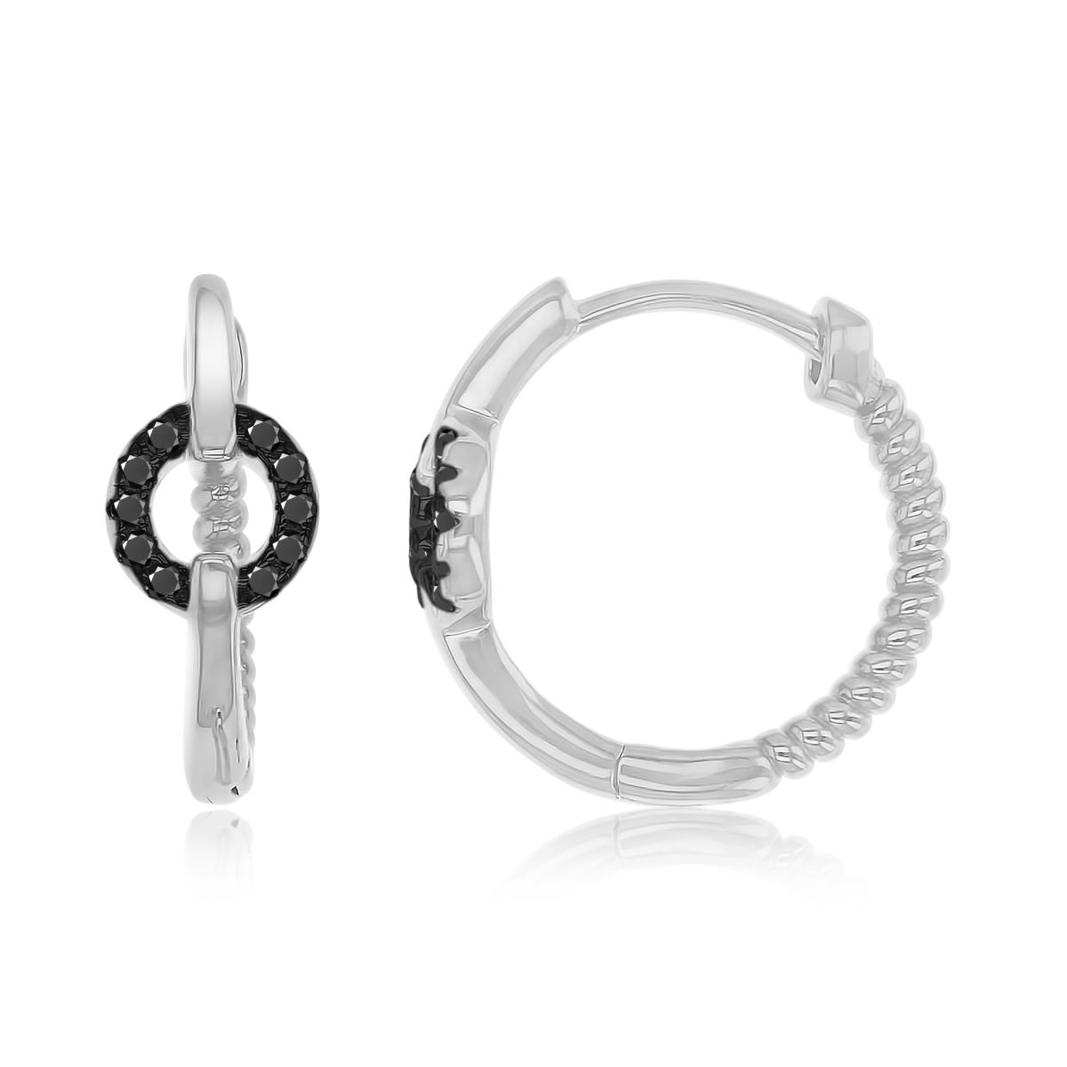Sterling Silver Black & White 14.5X6MM Polished Black Spinel Circle Hoop Earrings
