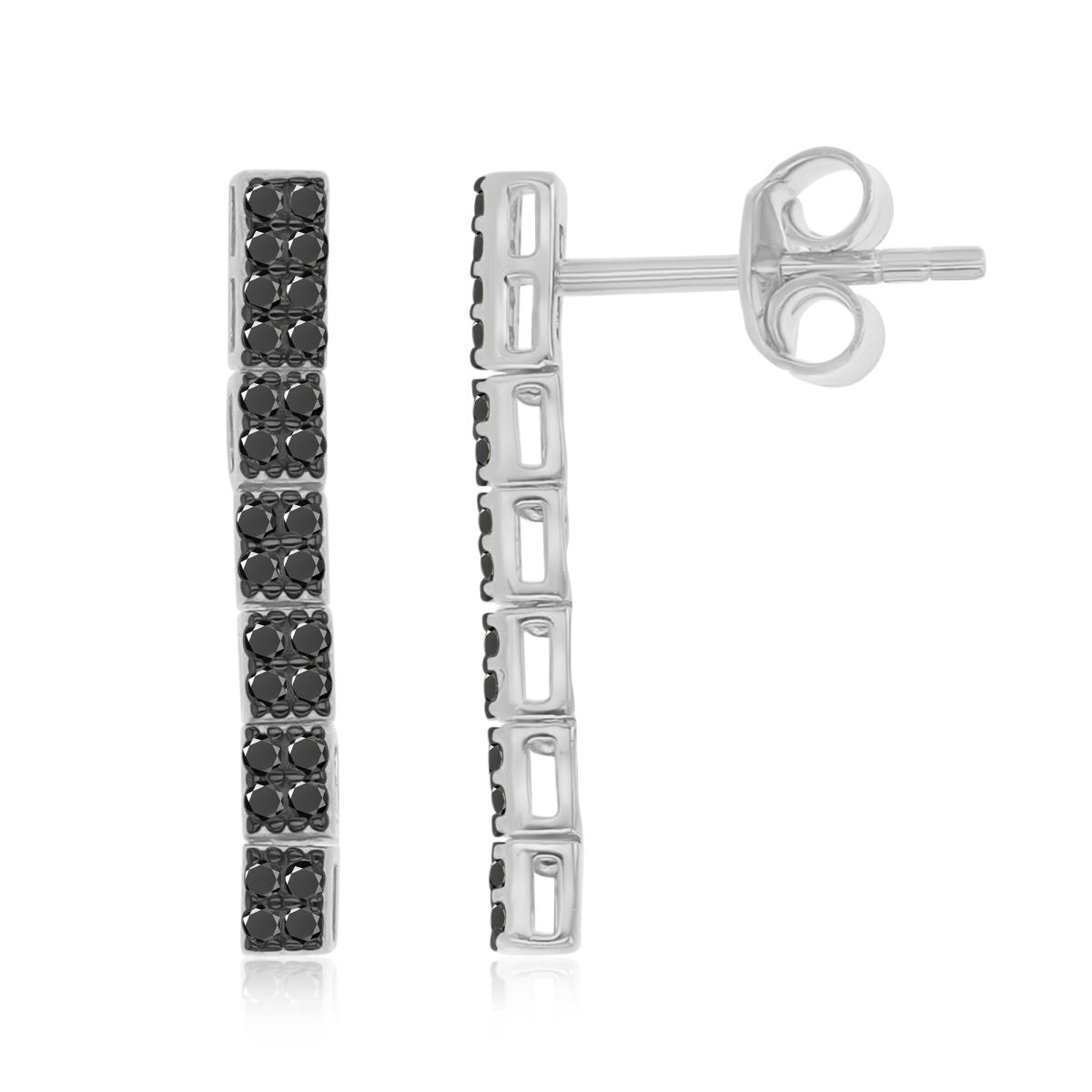 Sterling Silver Black & White 20X2MM Polished Black Spinel Tennis Dangling Earrings