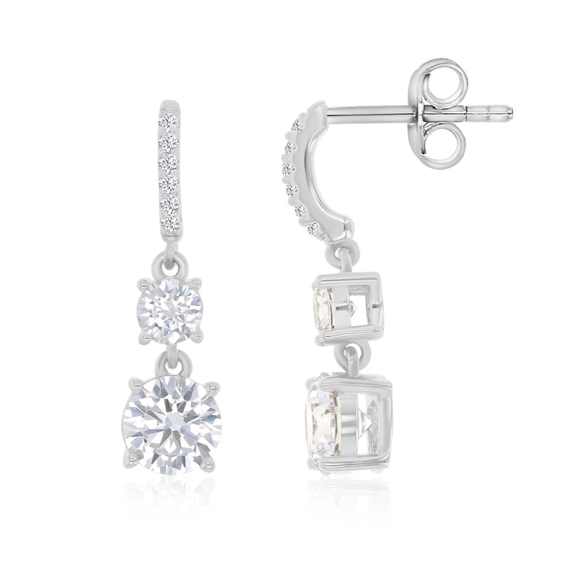 Sterling Silver Rhodium 22X6MM Polished White CZ Soliter Dangling Earrings