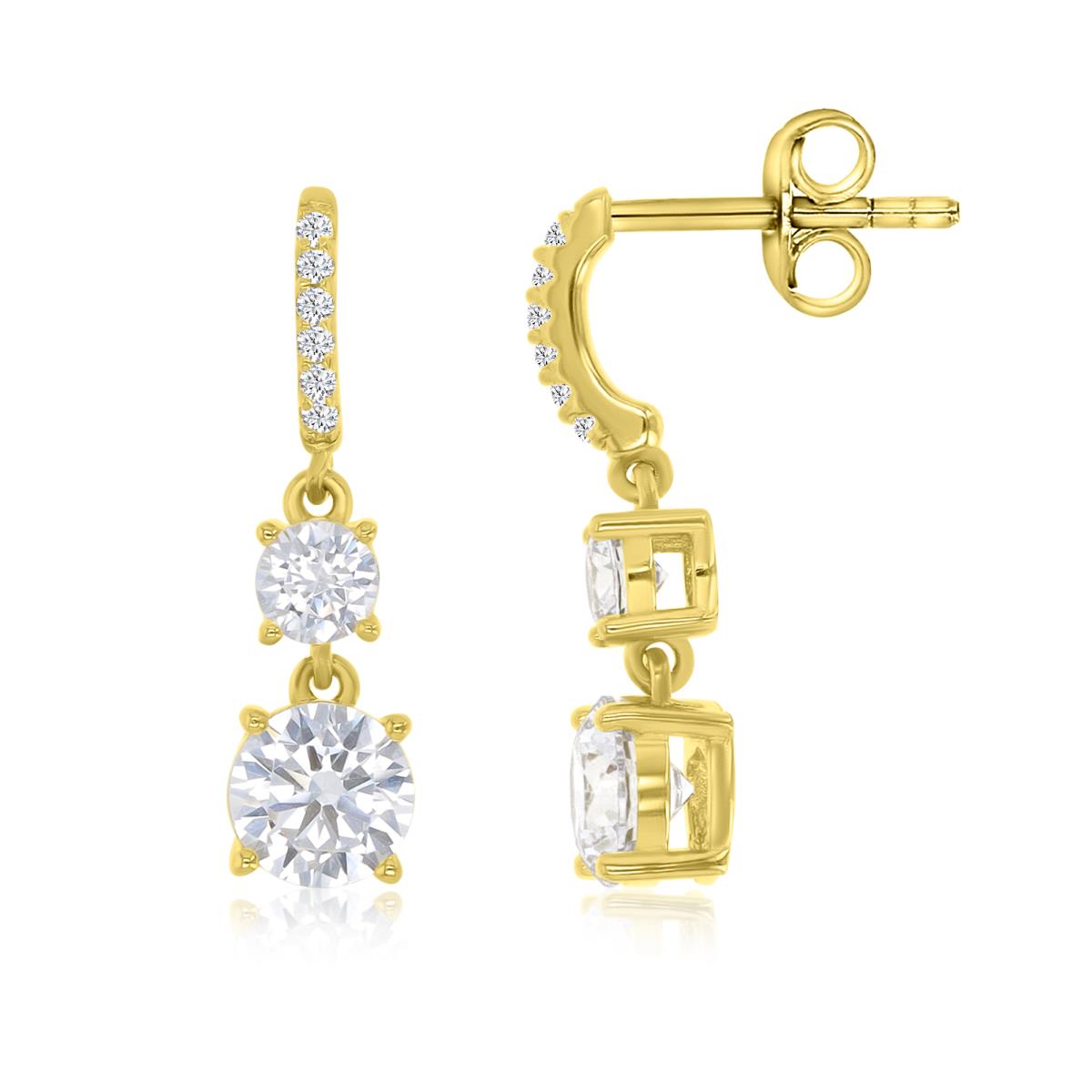 Sterling Silver Yellow 22X6MM Polished White CZ Soliter Dangling Earrings
