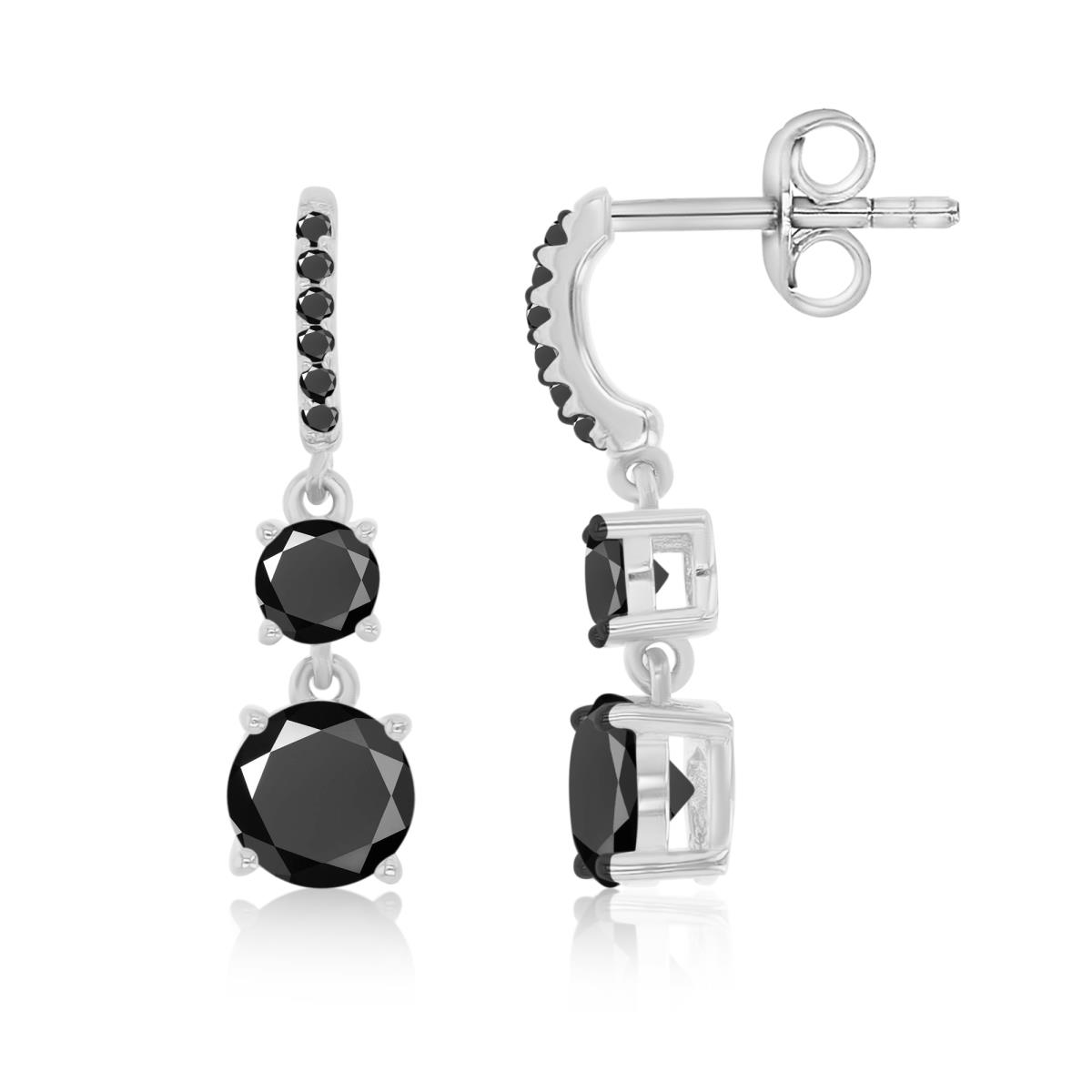 Sterling Silver Black & White 22X6MM Polished Black Spinel Soliter Dangling Earrings