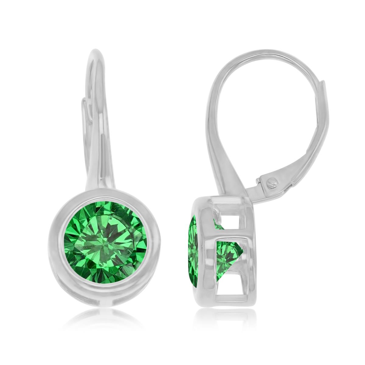 Sterling Silver Rhodium 23X10MM Polished Green CZ Bezel Solitaire Lever Back Earrings