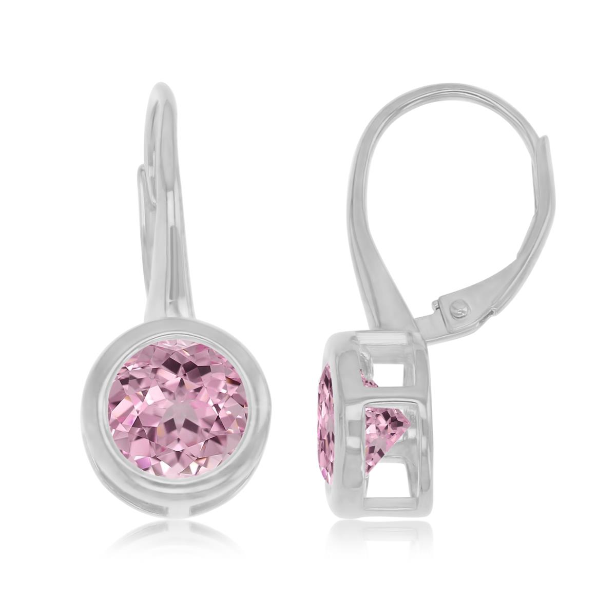Sterling Silver Rhodium 23X10MM Polished Created Pink Sapphire Bezel Solitaire Lever Back Earrings