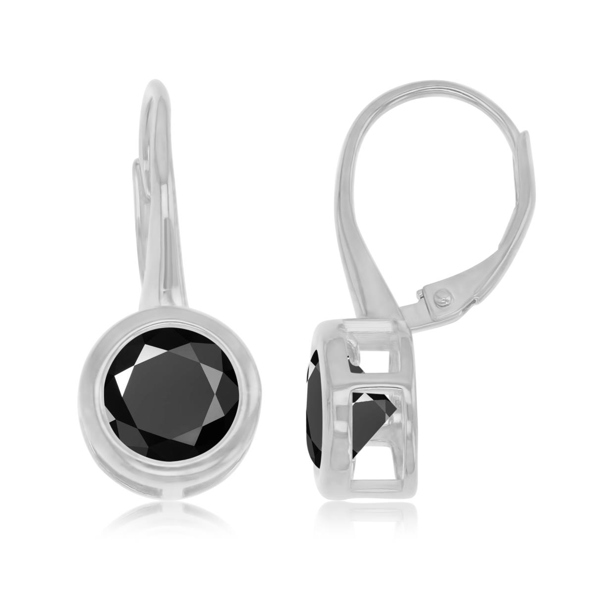 Sterling Silver Rhodium 23X10MM Polished Black Spinel Bezel Solitaire Lever Back Earrings