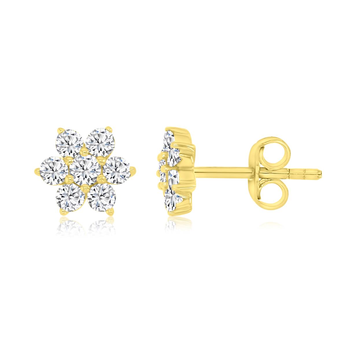 Sterling Silver Yellow 1M 6MM Polished White CZ Flower Stud Earrings