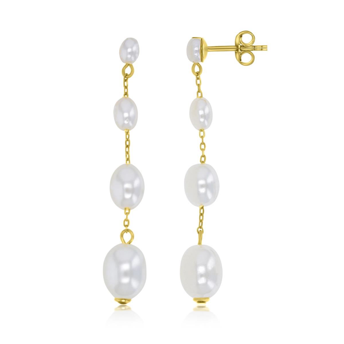 Sterling Silver Yellow 46X7.6MM Polished White Synthetic Pearl Dangling Earrings