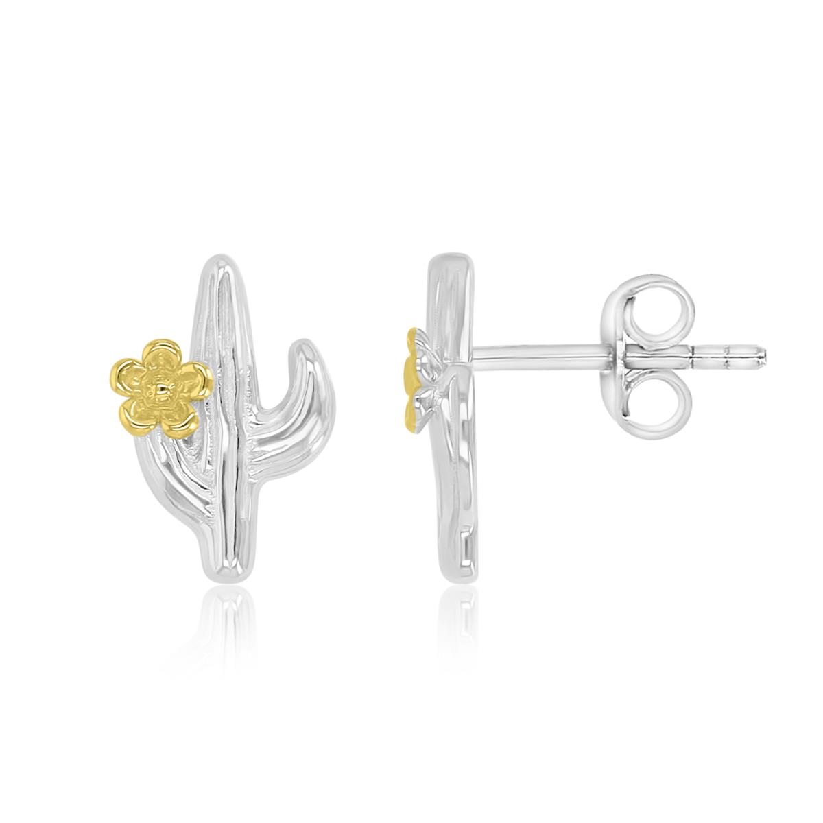 Sterling Silver White & Yellow 12X8MM Polished Cactus Stud Earrings