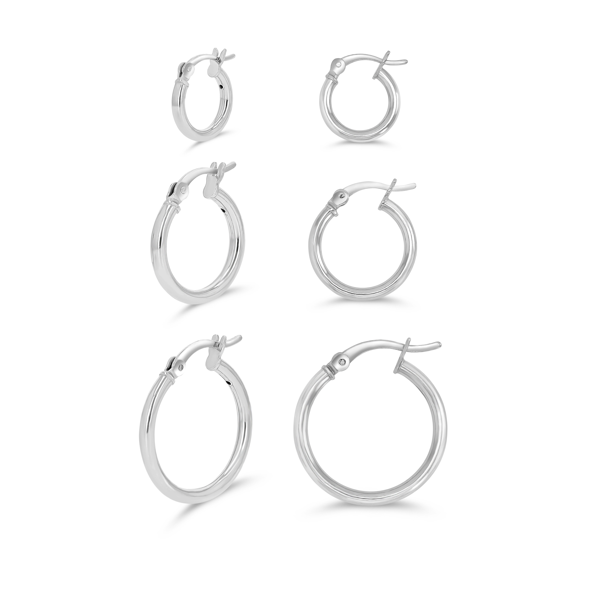Sterling Silver Rhodium 2X12, 2x15, 2x20mm Hoop Earring Set