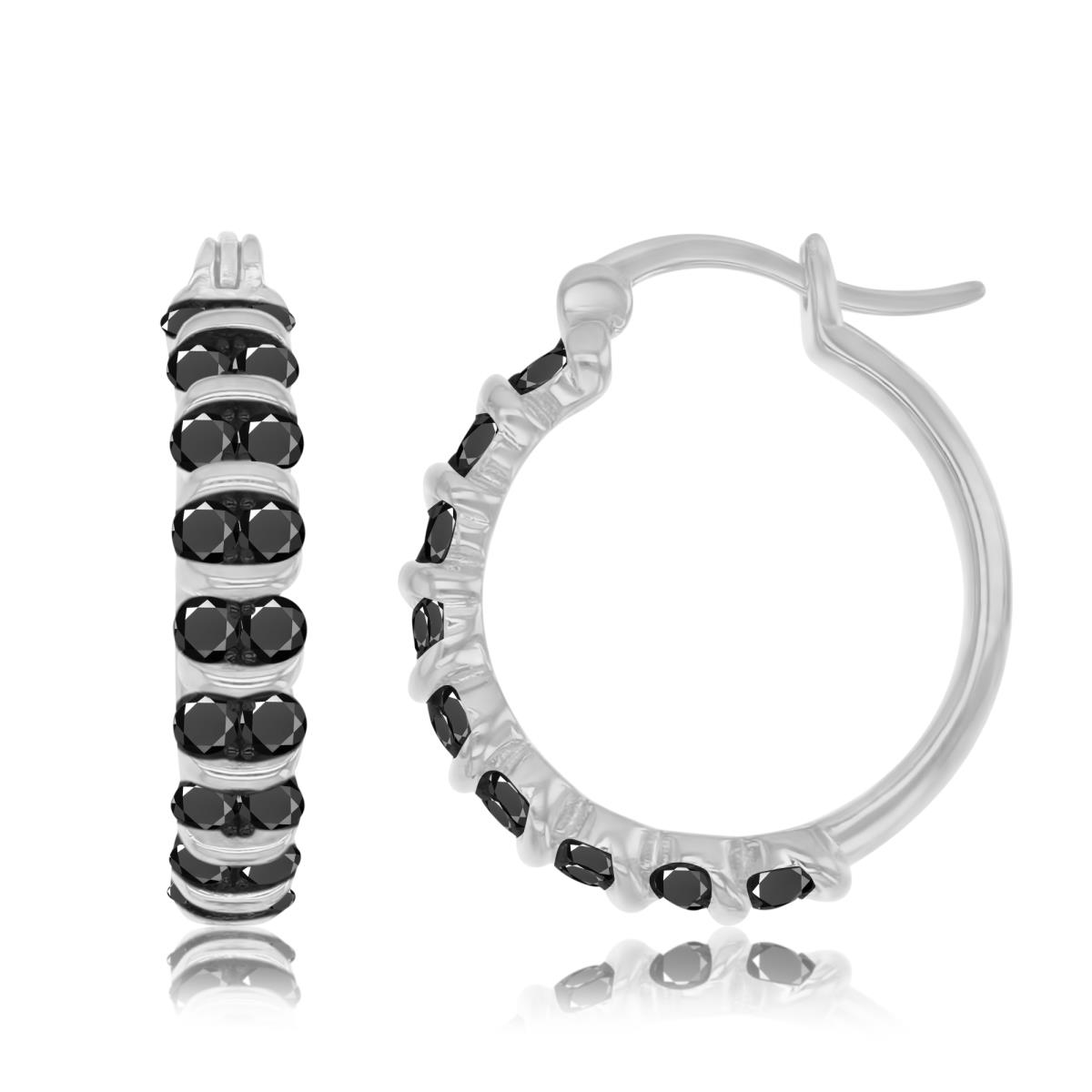 Sterling Silver Black & White 20X4MM Polished Black Spinel Hoop Earrings