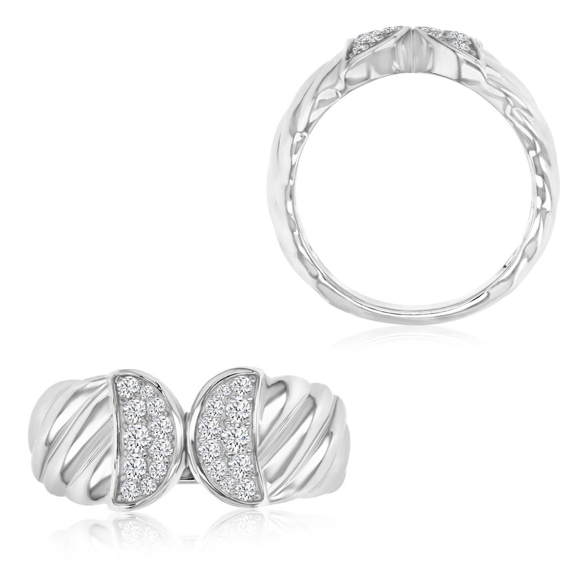 Brass Rhodium 9.6X3MM Polished White CZ Butterfly Twisted Ring
