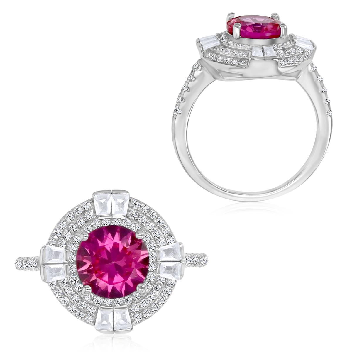 Sterling Silver Rhodium 15X7MM Polished Cr Pink & Cr White Sapphire Cocktail Ring