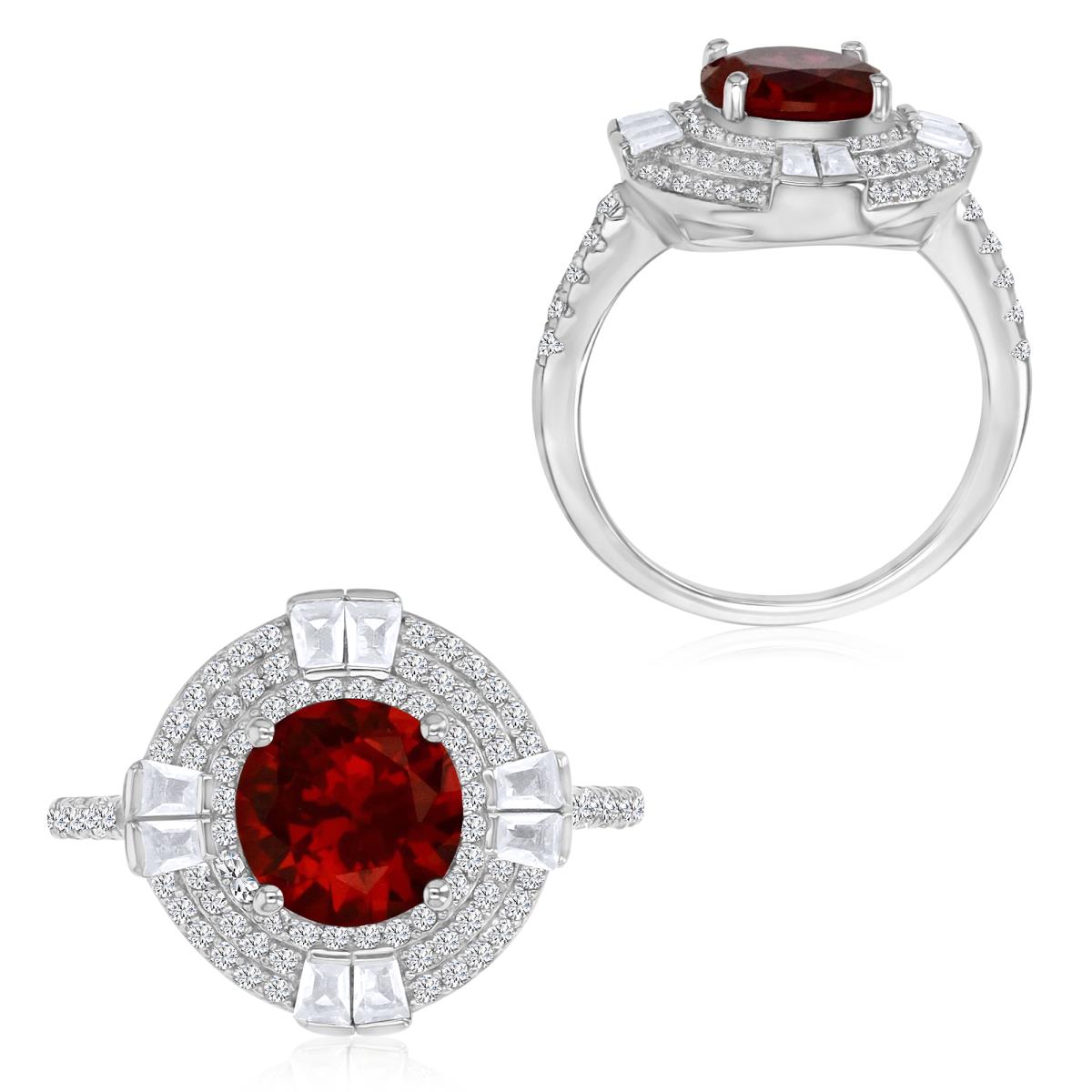 Sterling Silver Rhodium 15X7MM Polished Cr Ruby & Cr White Sapphire Cocktail Ring