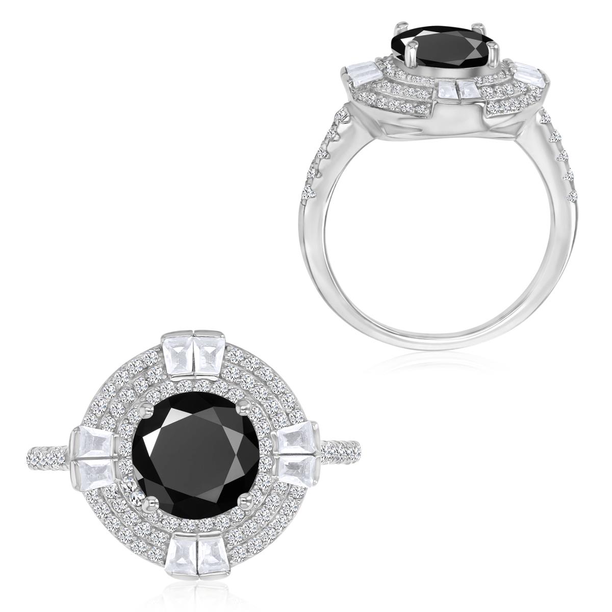 Sterling Silver Rhodium 15X7MM Polished Black Spinel & Cr White Sapphire Cocktail Ring