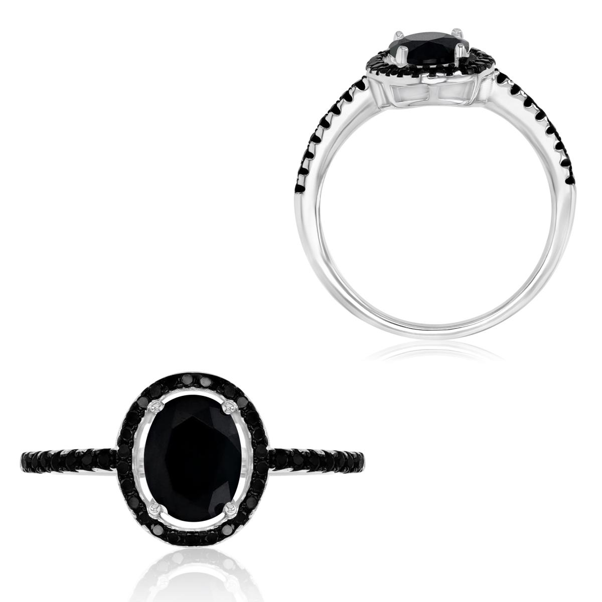 Sterling Silver Black & White 11X5MM Polished Black Spinel Oval Cut Engagement Ring