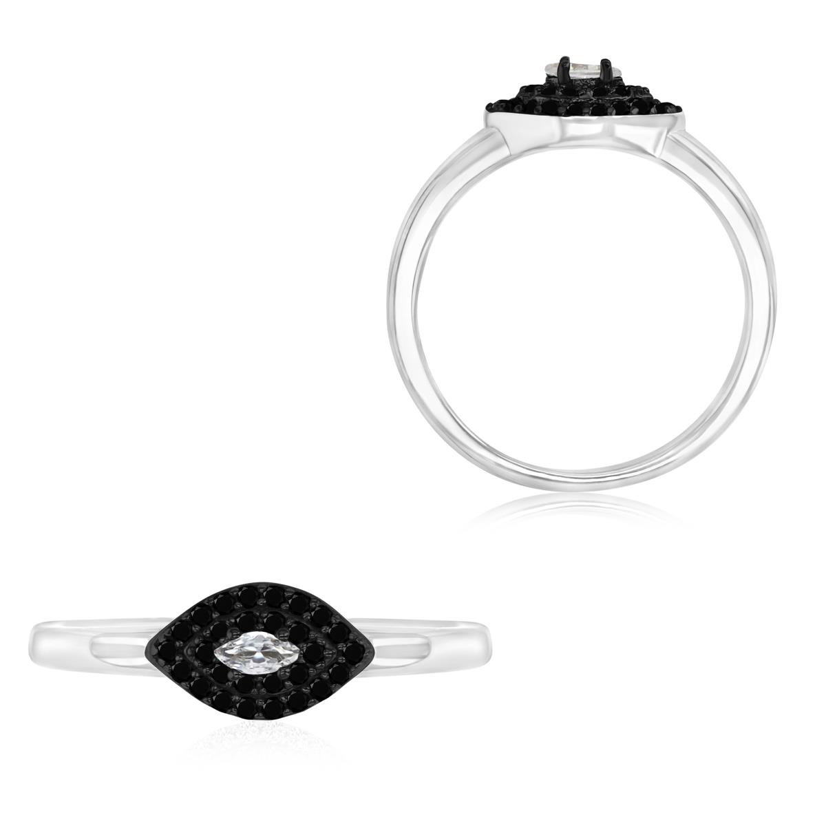 Sterling Silver Black & White 6.5X4.5MM Polished Black Spinel & Cr White Sapphire Marquise Cut Ring