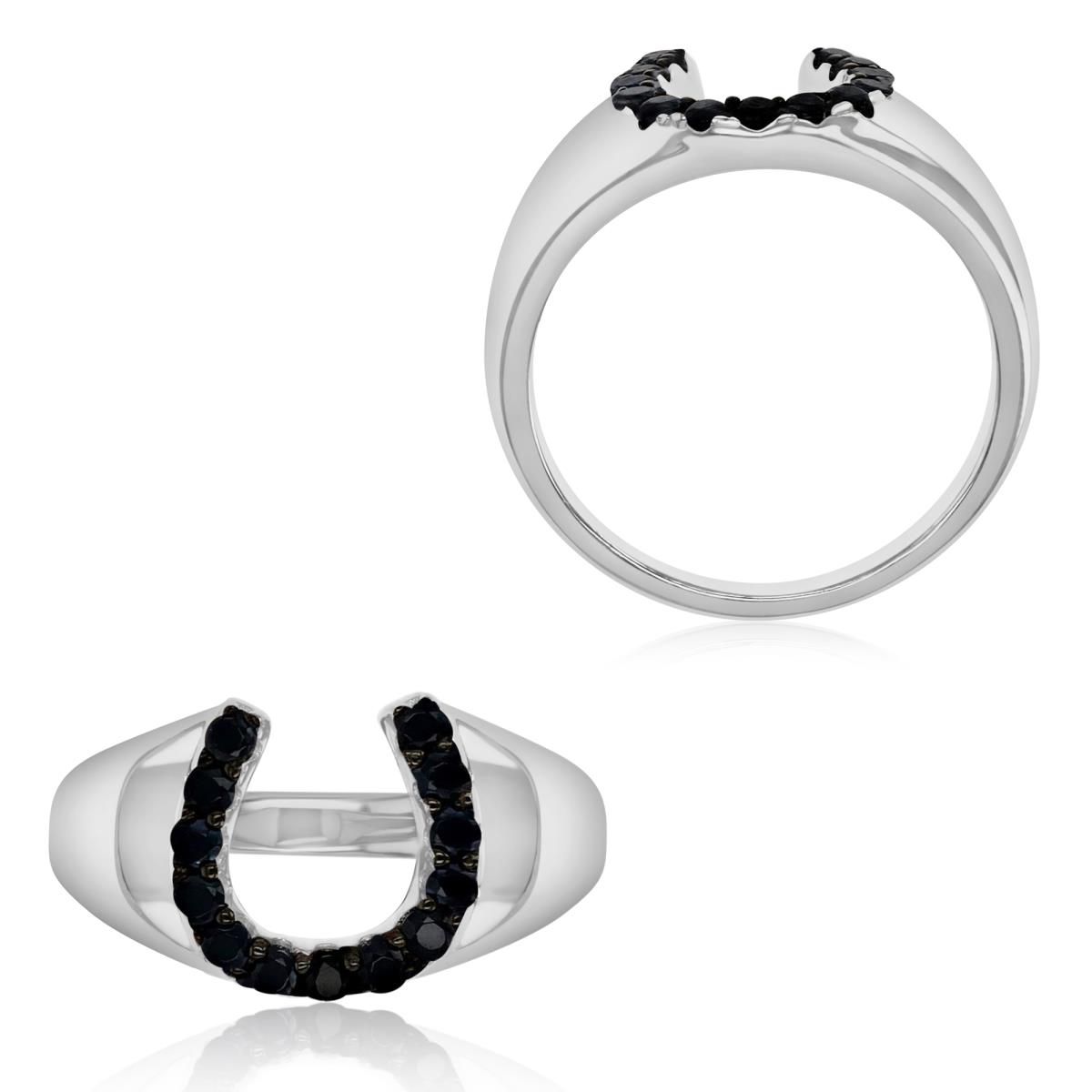 Sterling Silver Black & White 10.4X3MM Polished Black Spinel Horse Shoe Ring