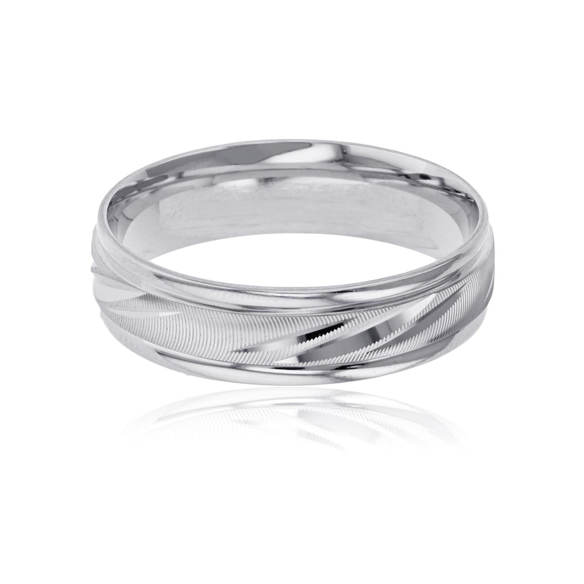 14K White Gold 6mm DC Textured Comfort Feel Engraved Wedding Band