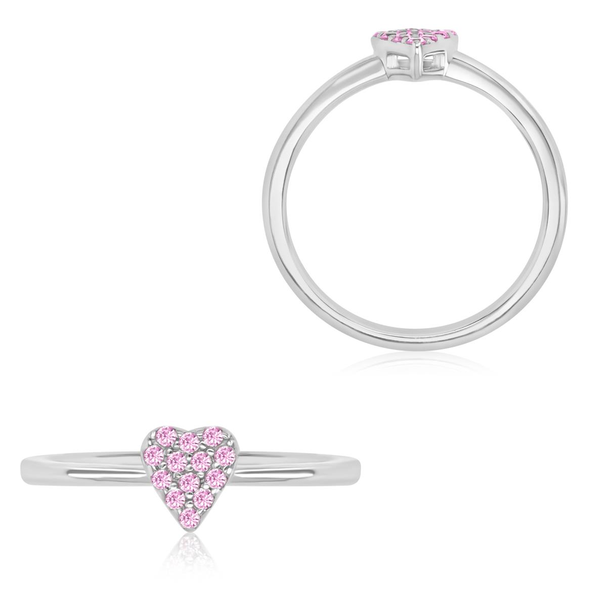 Sterling Silver Rhodium 6X5.4MM Polished Pink CZ Heart Ring