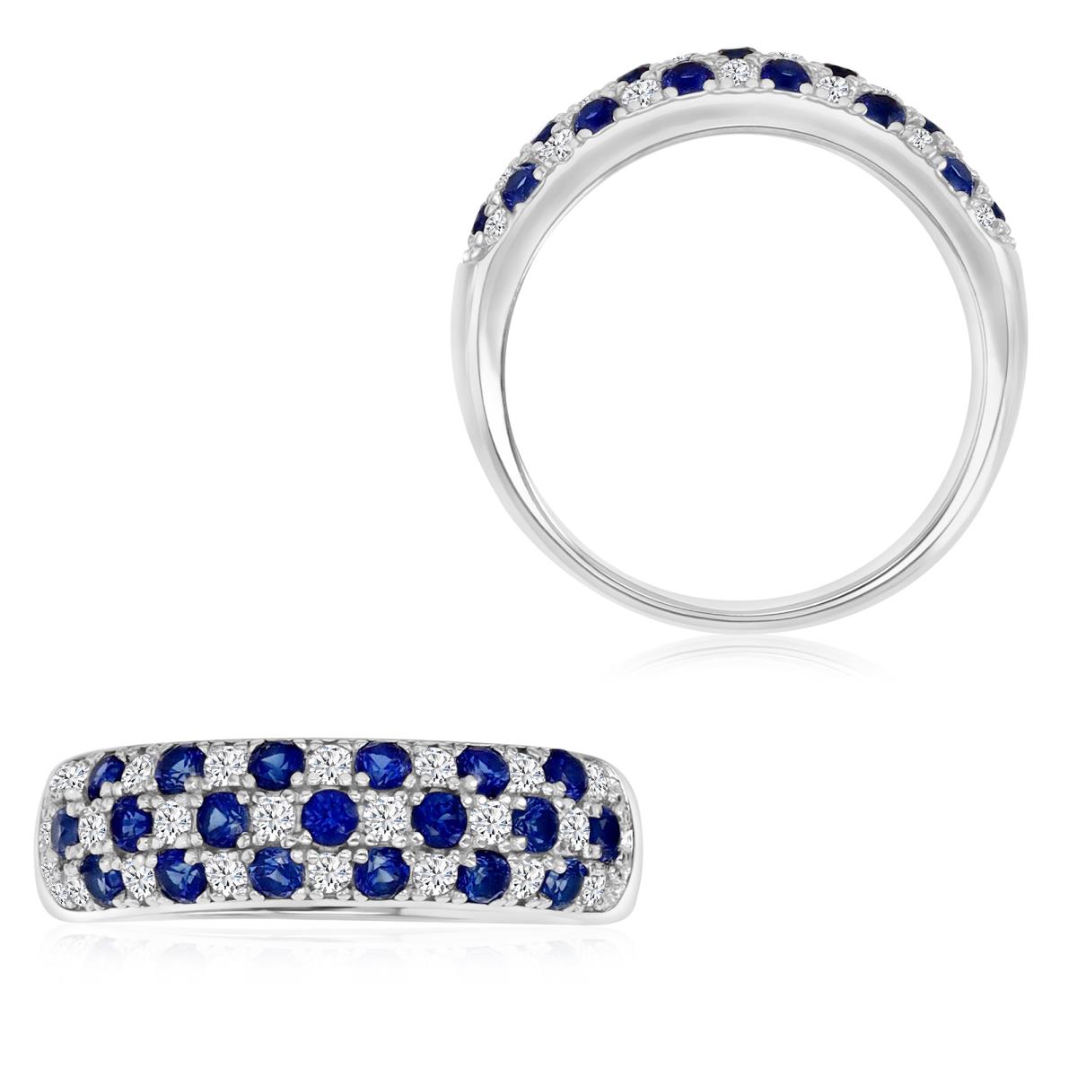 Sterling Silver Rhodium 6X3MM Polished Cr Blue & Cr White Sapphire Half Pave Band Ring