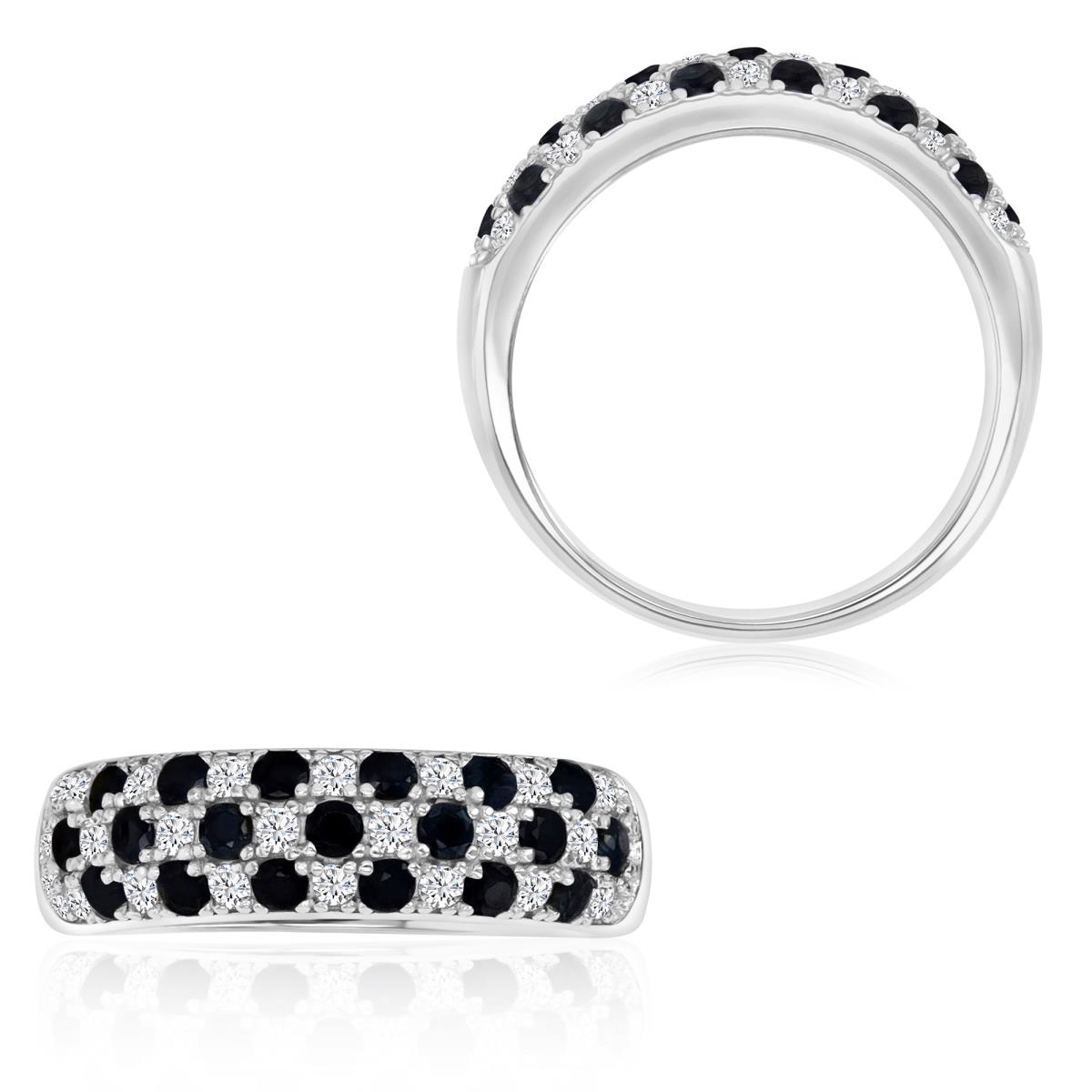 Sterling Silver Black & White 6X3MM Polished Black Spinel & Cr White Sapphire Half Pave Band Ring