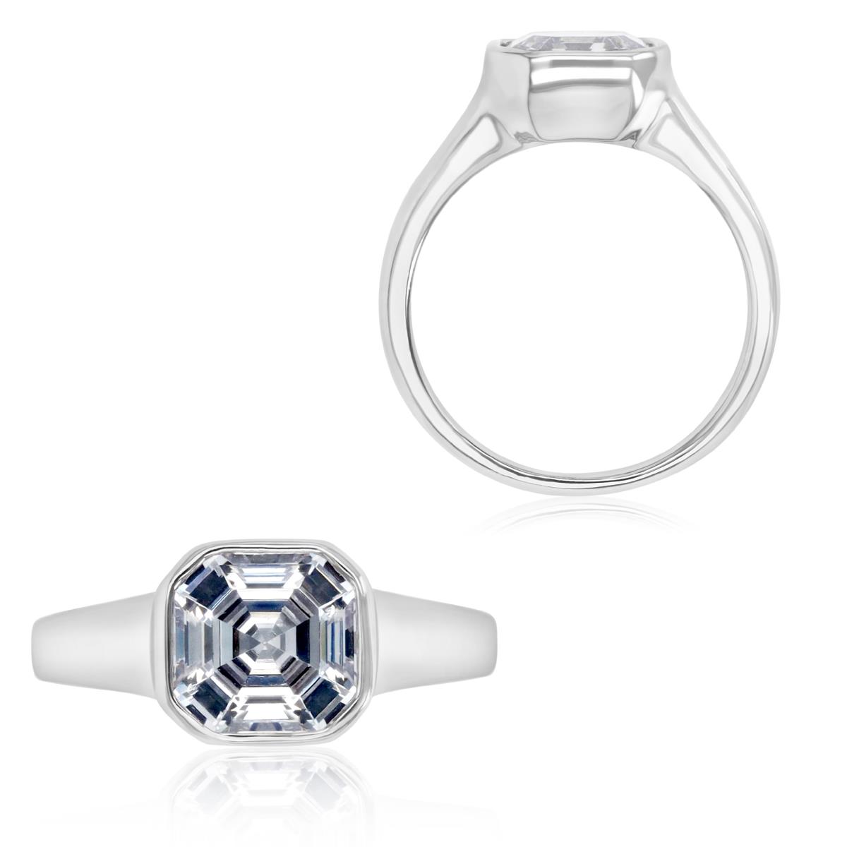 Sterling Silver Rhodium 10X9MM Polished White CZ Princess Cut Solitaire Ring