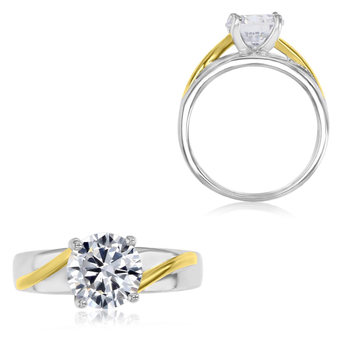 Sterling Silver Yellow & White 1M 8MM Polished White CZ Solitaire Engagement Ring