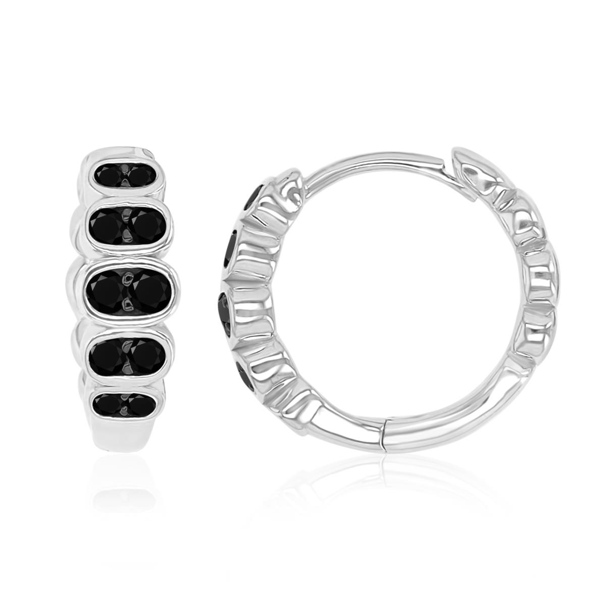 Sterling Silver Black & White 14X5MM Polished Black Spinel Bezel Huggie Earrings