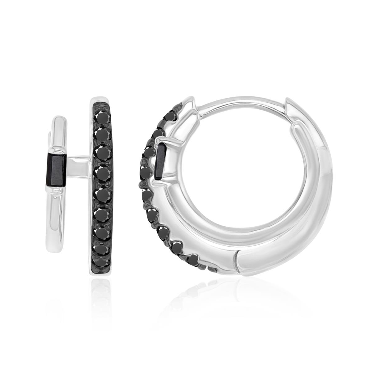 Sterling Silver Black & White 14.5X5MM Polished Black Spinel Baguette Cut Double Huggie Earrings